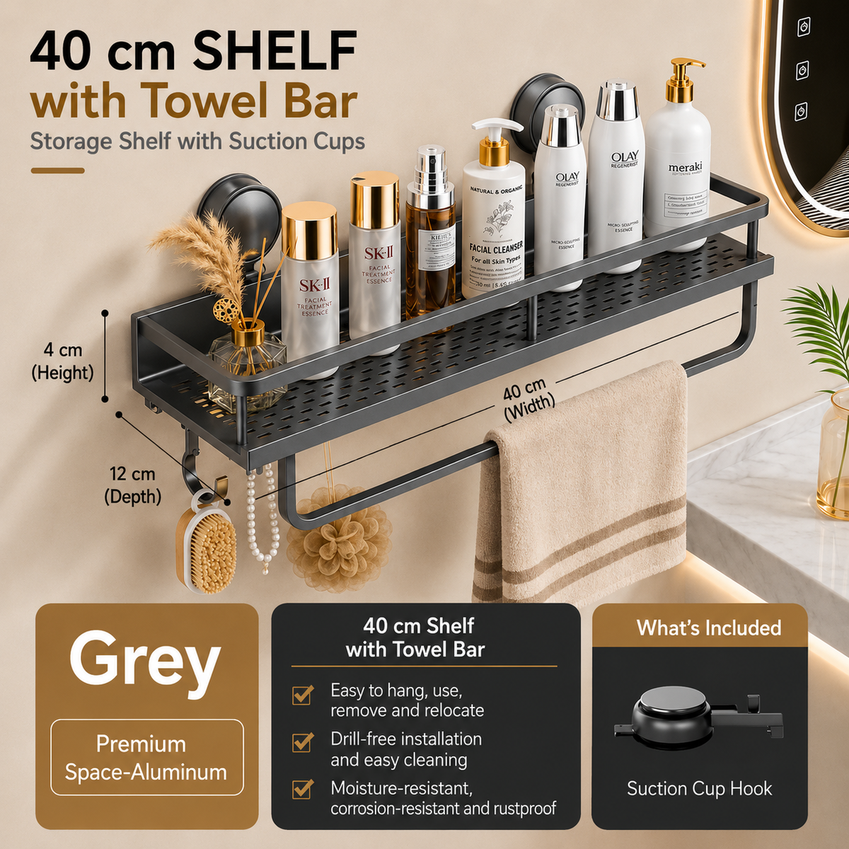 LuxeHold Bathroom Shelf